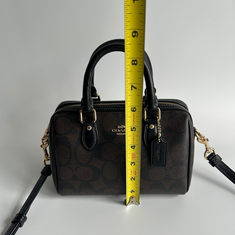 Coach Rowan Satchel Brown Black Signature Canvas Leather Bag Excellent - Picture 7 of 8